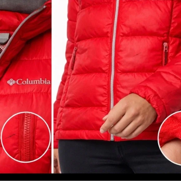 Columbia Omni Heat Womens Small Red Hooded Down PufferJacket Reflective Lining - Picture 2 of 11